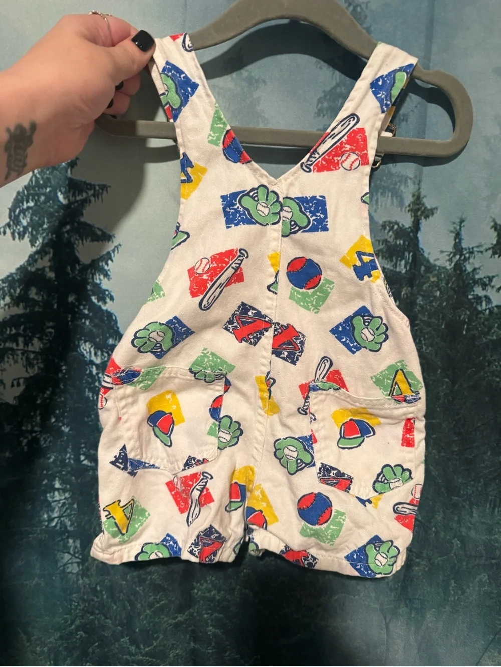 Vintage Short Overalls Cutecumber Baseball size 12 months